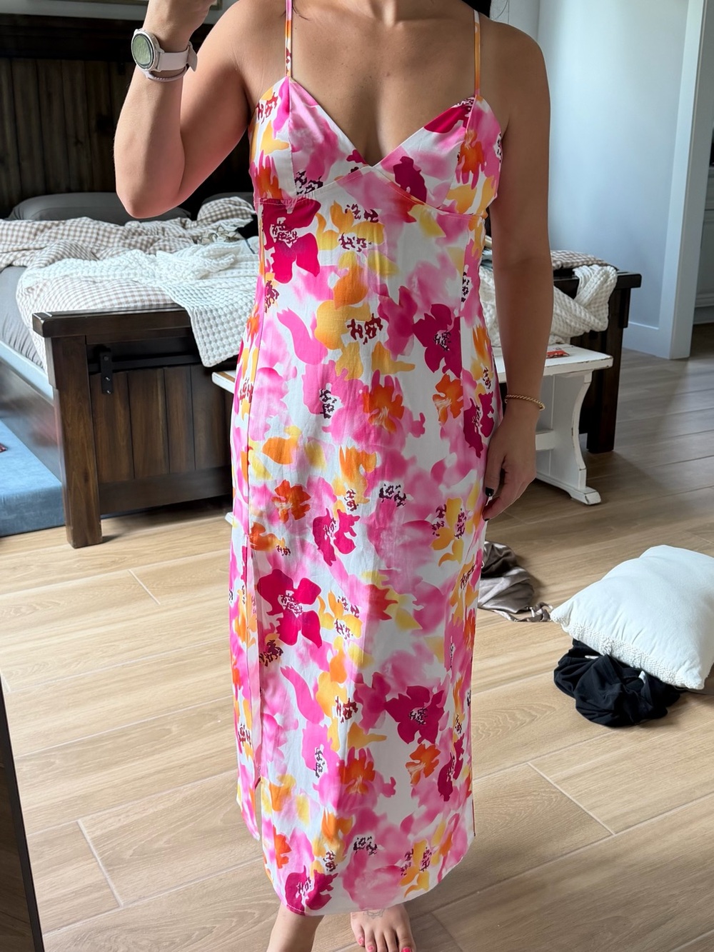 SHEIN Pink & Yellow Floral Maxi Slip Dress